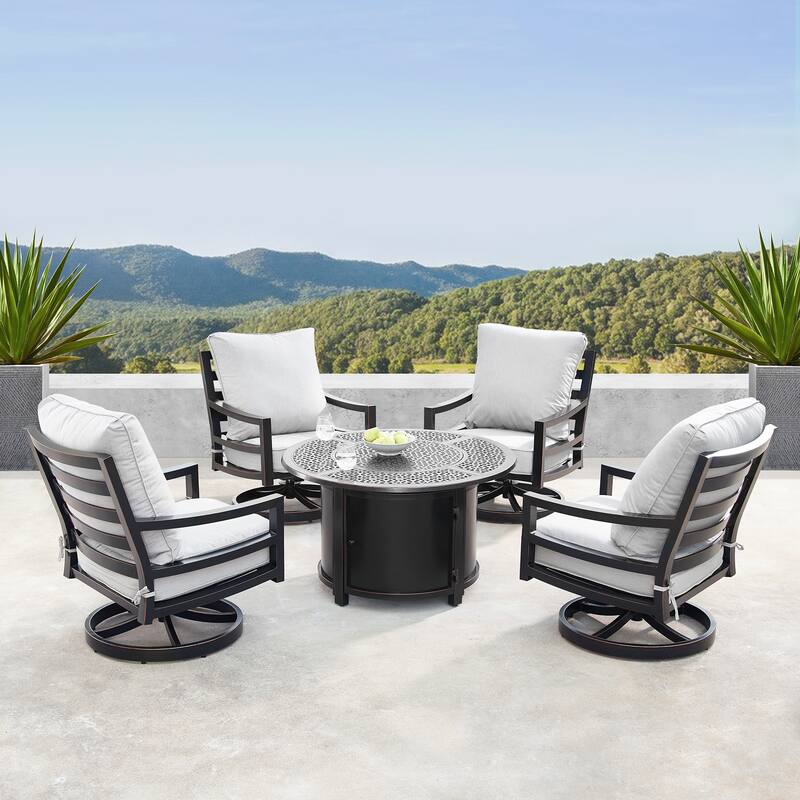 Aluminum 44in Fire Table Set with Four Swivel Rockers & Accessories