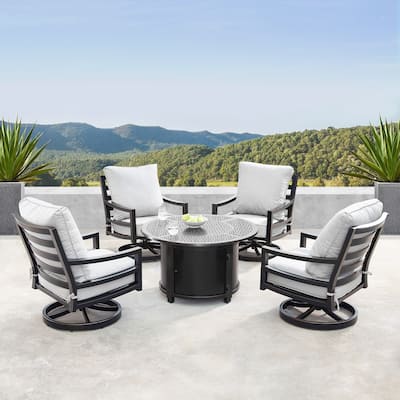 Aluminum 44in Fire Table Set with Four Swivel Rockers & Accessories