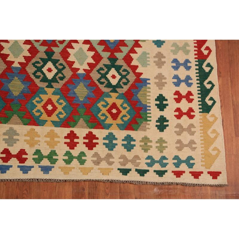 Geometric Kilim Reversible Area Rug Oriental Flatweave Wool Carpet - 8'5"x 11'5"