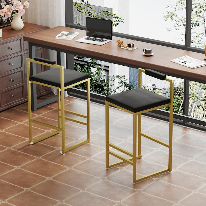 Modern Design in Gold Frame Velvet Upholstered Bar Stools Set of 2 - Black
