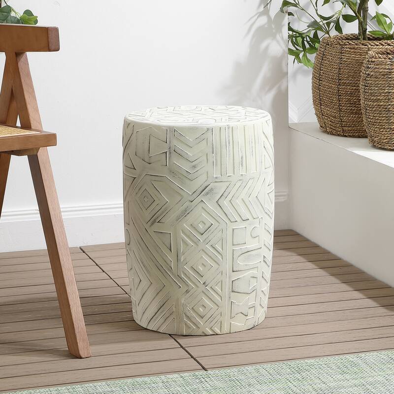 Yoli 17.75" Transitional Bohemian Geometric Drum Garden Stool, by JONATHAN Y