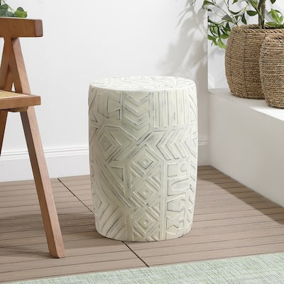 Yoli 17.75" Transitional Bohemian Geometric Drum Garden Stool, by JONATHAN Y