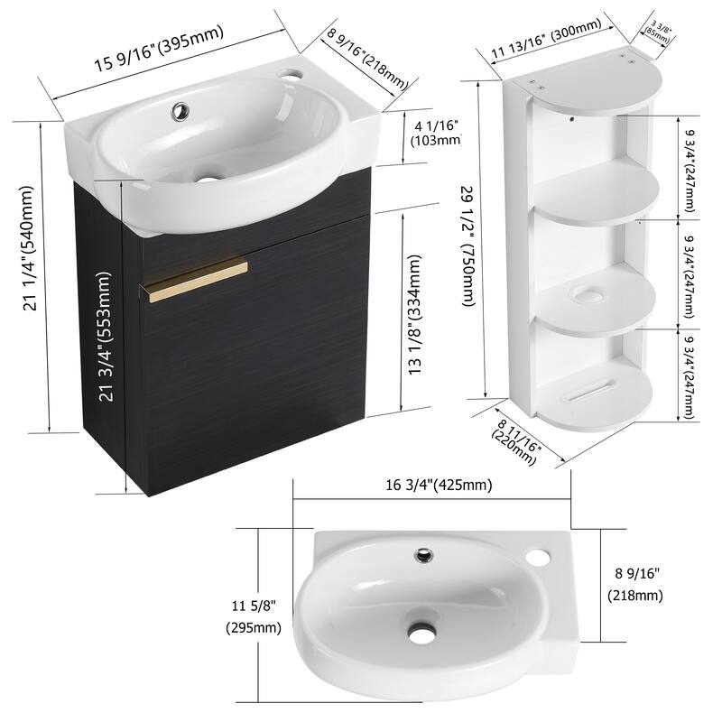 Compact Bathroom Vanity with Sink, Oval Single Ceramic Sink Bathroom Cabinet for Small Bathroom