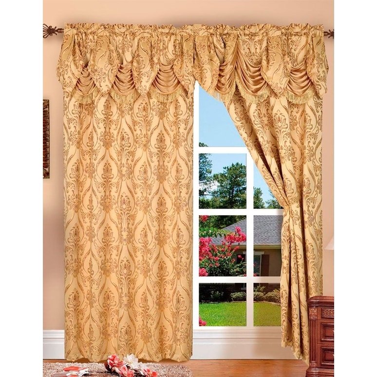 Set Of 2 Aurora Tree Leaf Jacquard Window Panel with Attached Valance 54x84 Inch 