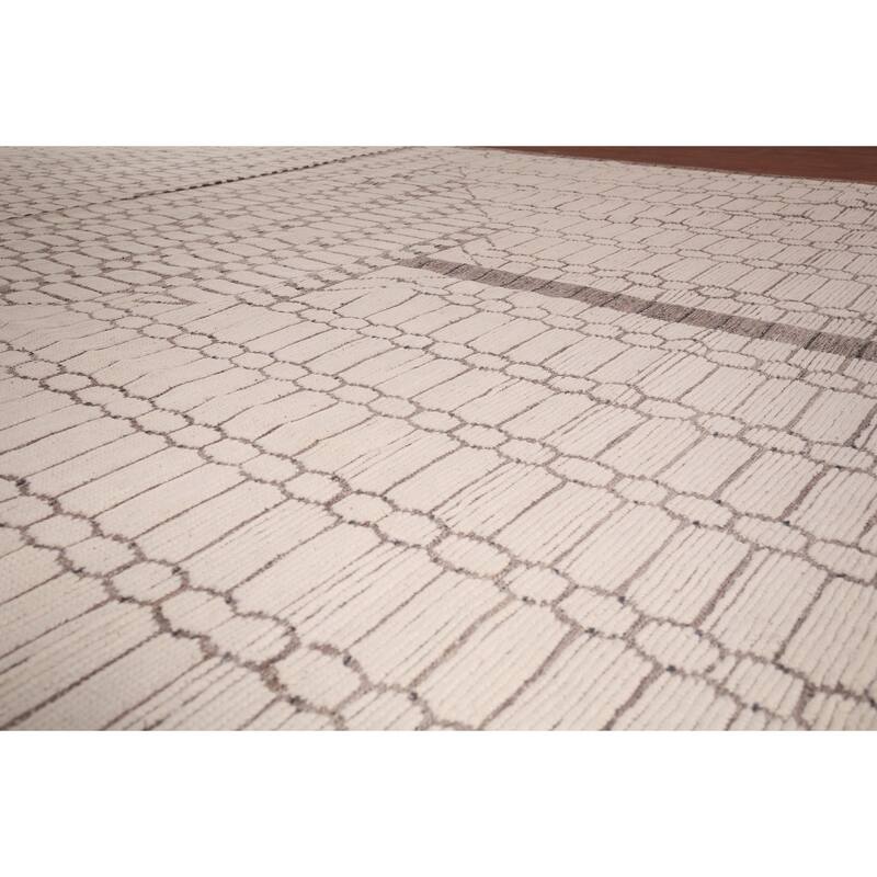 Geometric Ivory Moroccan Modern Large Area Rug Handmade Wool Carpet - 11'11"x 18'6"