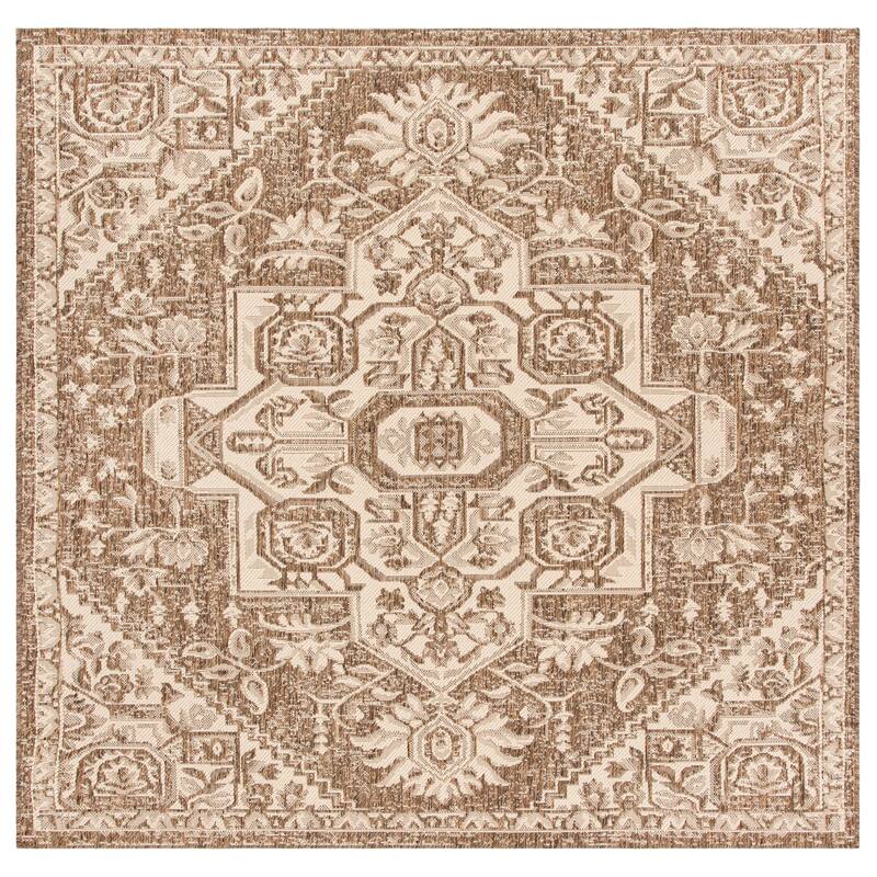 SAFAVIEH Beach House Caoimhe Indoor/ Outdoor Patio Backyard Rug - 4' Square - Cream/Beige
