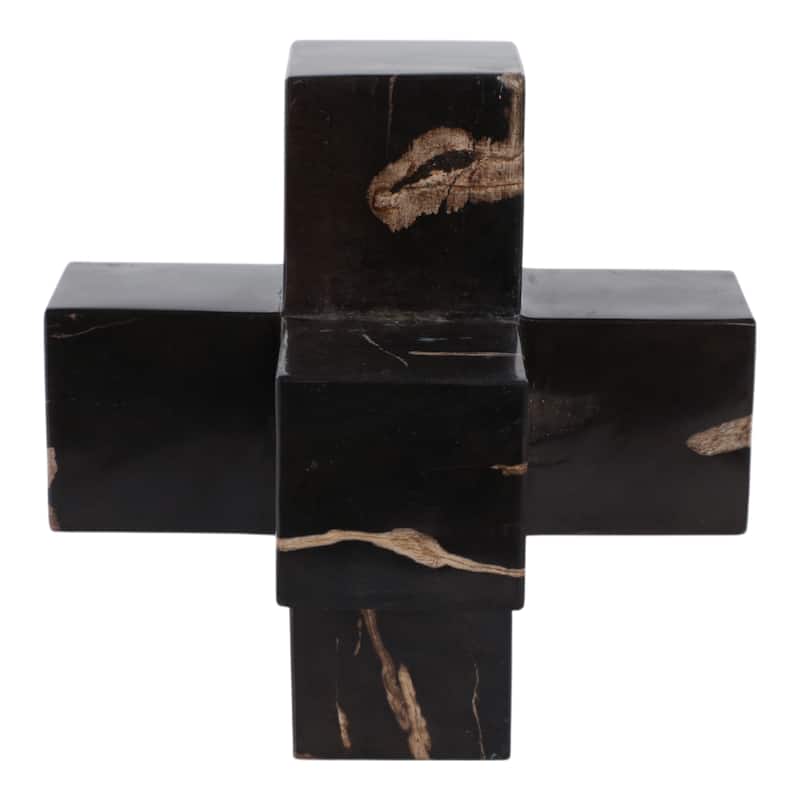 Wood Decorative Object with Geometric Design for Home Decor - 8" Brown - 8" x 8" x 8"