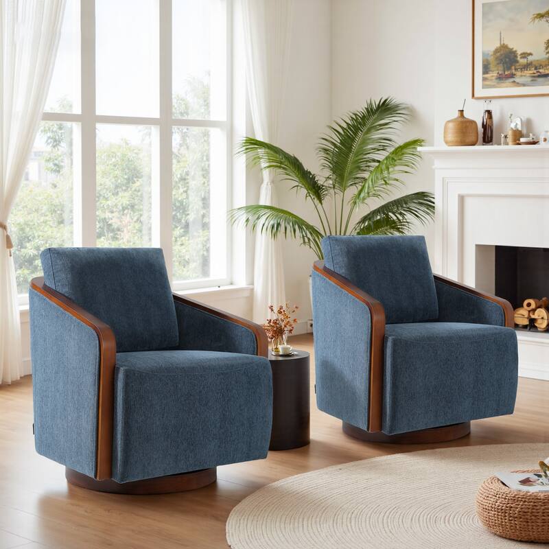 Mid-Century Modern Swivel Accent Armchair Chenille Upholstered Chairs