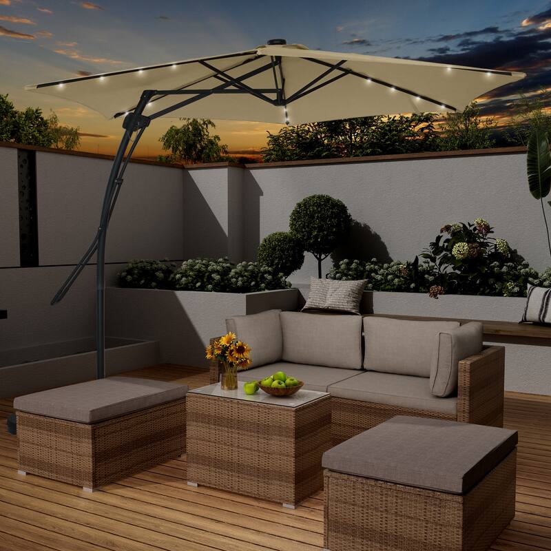 Clihome 10ft Outdoor Patio Cantilever Umbrella with LED Lights