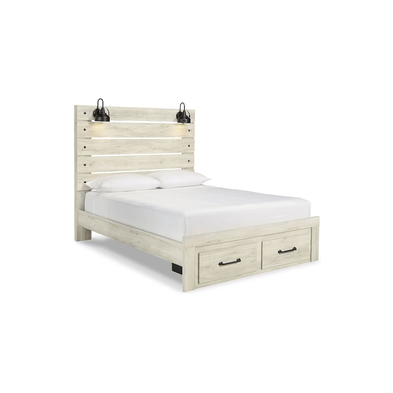 Cambeck Whitewashed Panel Bed w/ 2 Footboard Storage Drawers