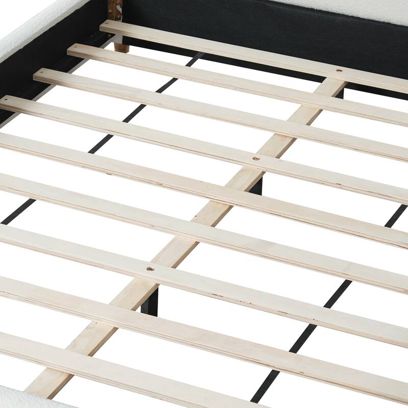 Christopher Knight Home - Camellia Modern Boucle Upholstered Bed Frame with Thick Curved Headboard and Wood Legs