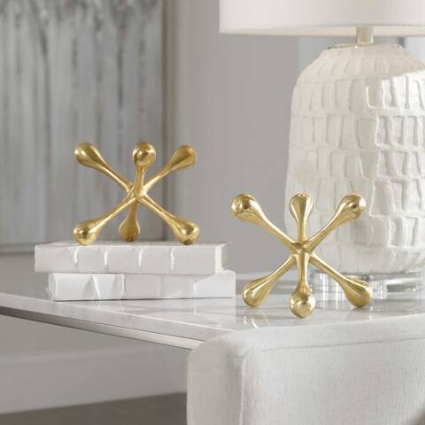 Uttermost Harlan Set of (2) 7" Decorative Gold Jacks Sculptures - Brass