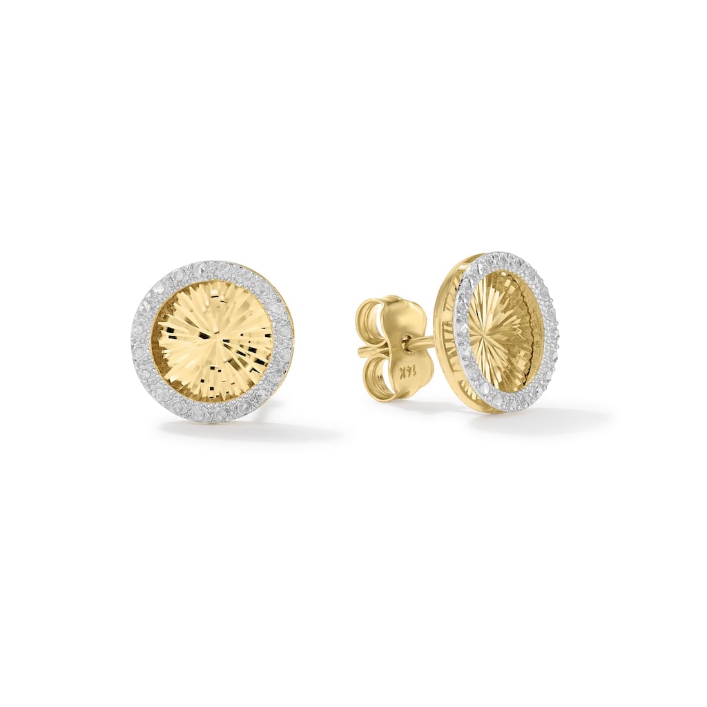 Clover 14K Two-Tone Gold Diamond-Cut Yellow Gold Starburst Halo Stud Earrings