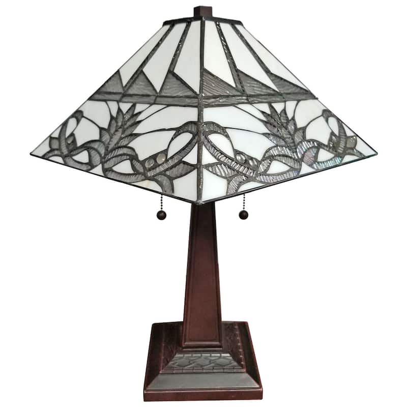 Tiffany Style Table Lamp Mission 22" Tall Stained Glass Tan Floral Flower Decor Bedroom Handmade Gift Amora Lighting