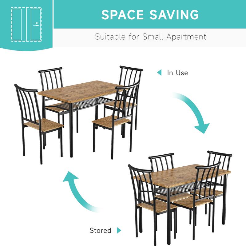 Dining Table Set for 4, Kitchen Table and Chairs with Wine Rack, 5 Piece Square Dining Room Table Set Brown - 46.85x27.6x31.5in