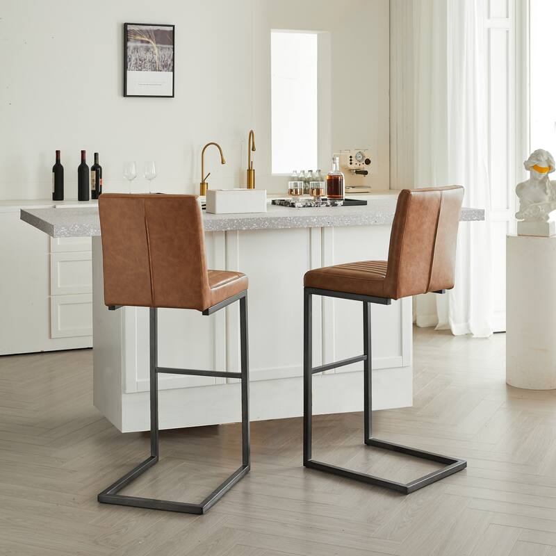 2 Sets Faux Leather Bar Stool - Sturdy Black Metal Frame & Padded Seat, Stylish Seating for Home Bar & Dining Counte
