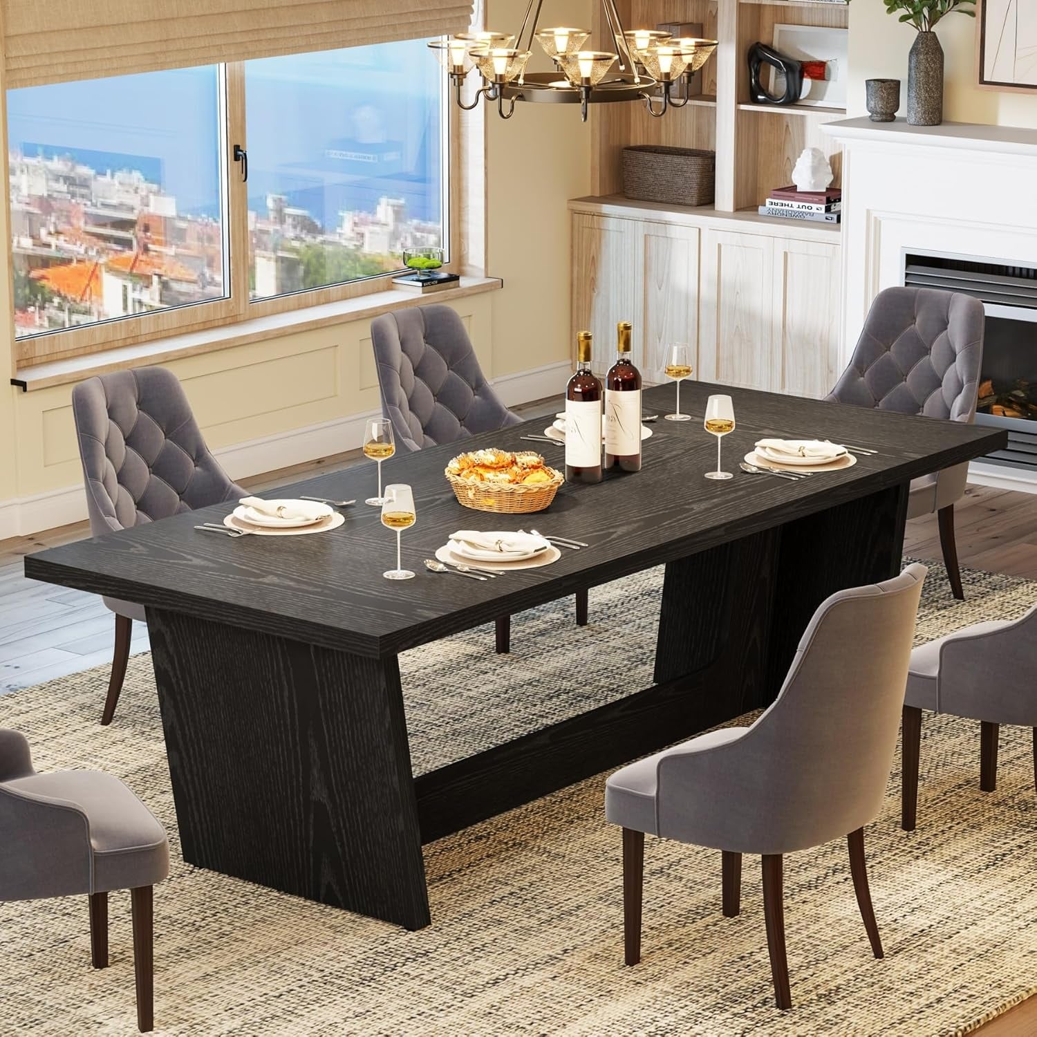 70.87-Inch Wood Dining Table, Large Dining Room Table for 6-8
