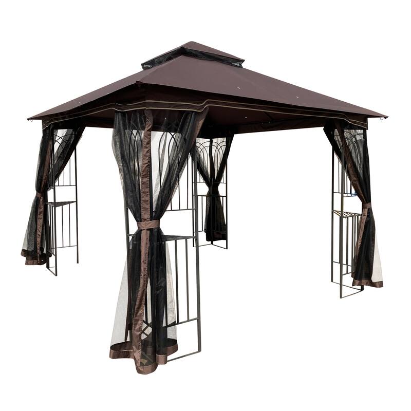 10x10 Outdoor Patio Gazebo Canopy Tent With Ventilated Double Roof And Mosquito net(Detachable Mesh Screen On All Sides)