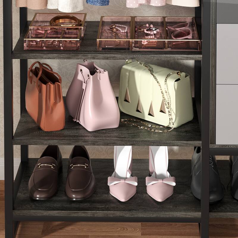 Closet Organizer with Wood Drawers, Garment Rack with Wood Shelves for Reach-in/ Walk-in Closet