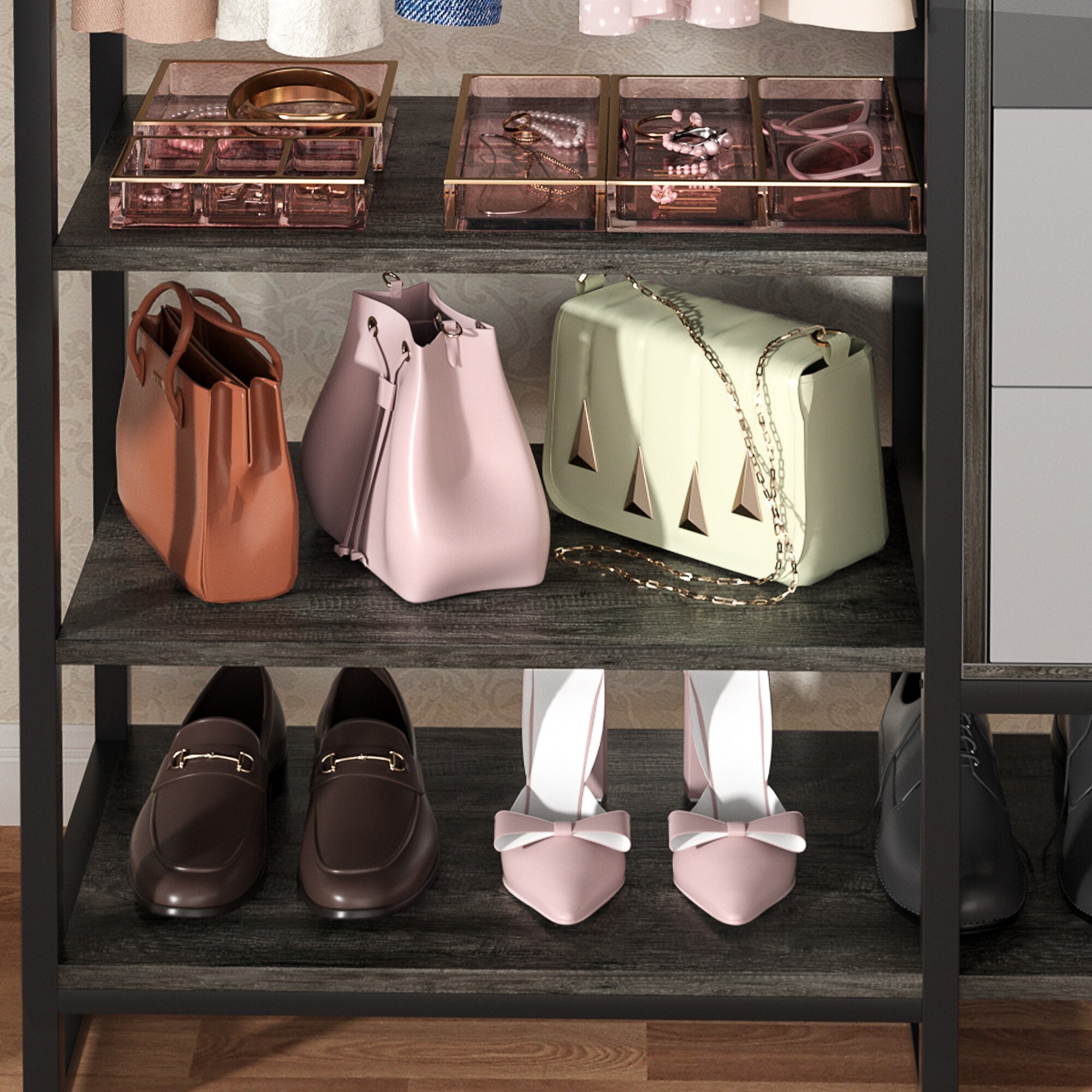 G907524 クローゼット Rackcog 74-148'' W Closet System with 3 Wood Drawers and 11-Tier