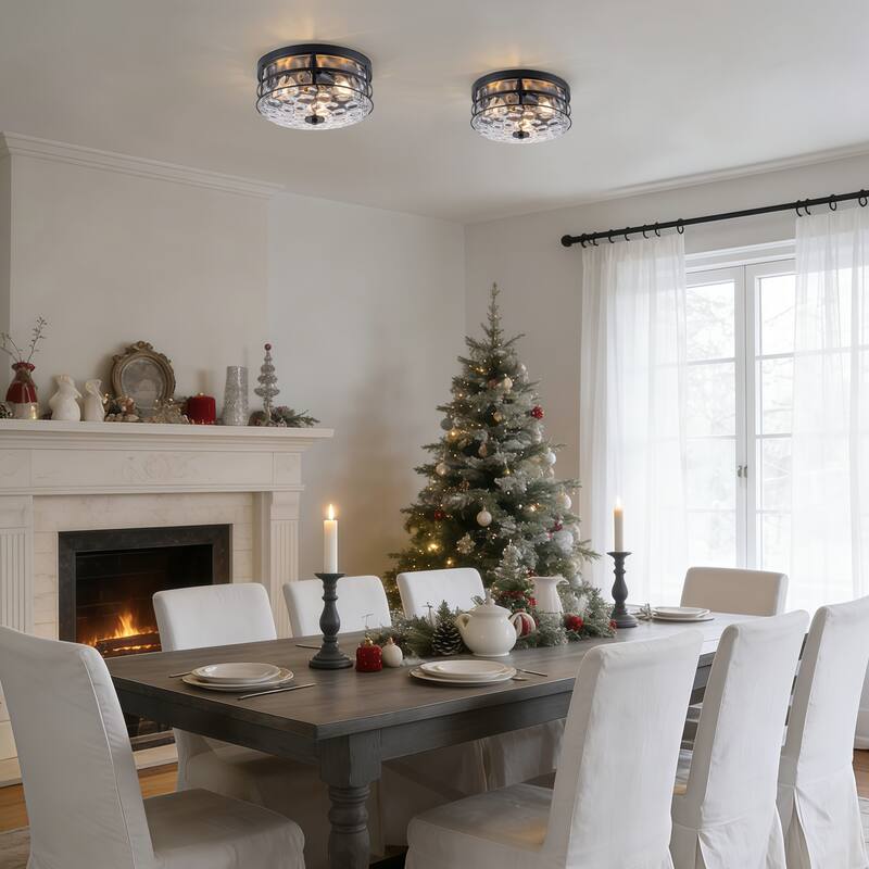 Starsky 3-Light Modern Clear Hammered Glass Flush Mount