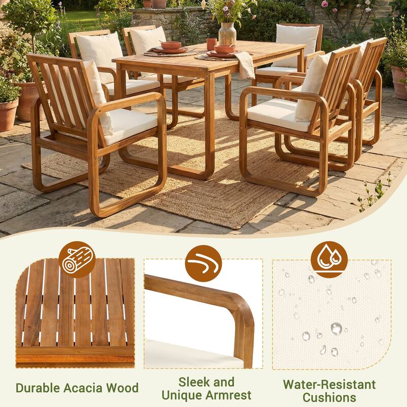 7-Piece Acacia Wood Outdoor Dining Set with Water-Resistant Cushions by Leisure Zone