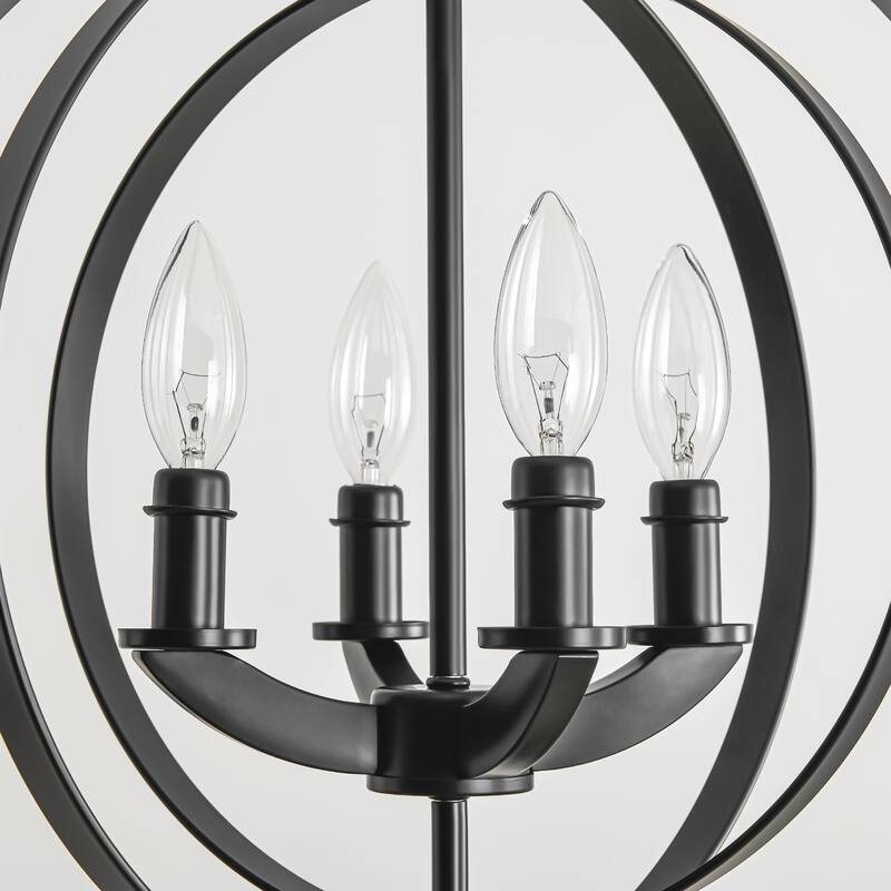 4-Light Modern Matte Black Adjustable Globe Chandelier for Living Room, Dining Room, or Kitchen - 15.75 in. W x 98.4 in. H