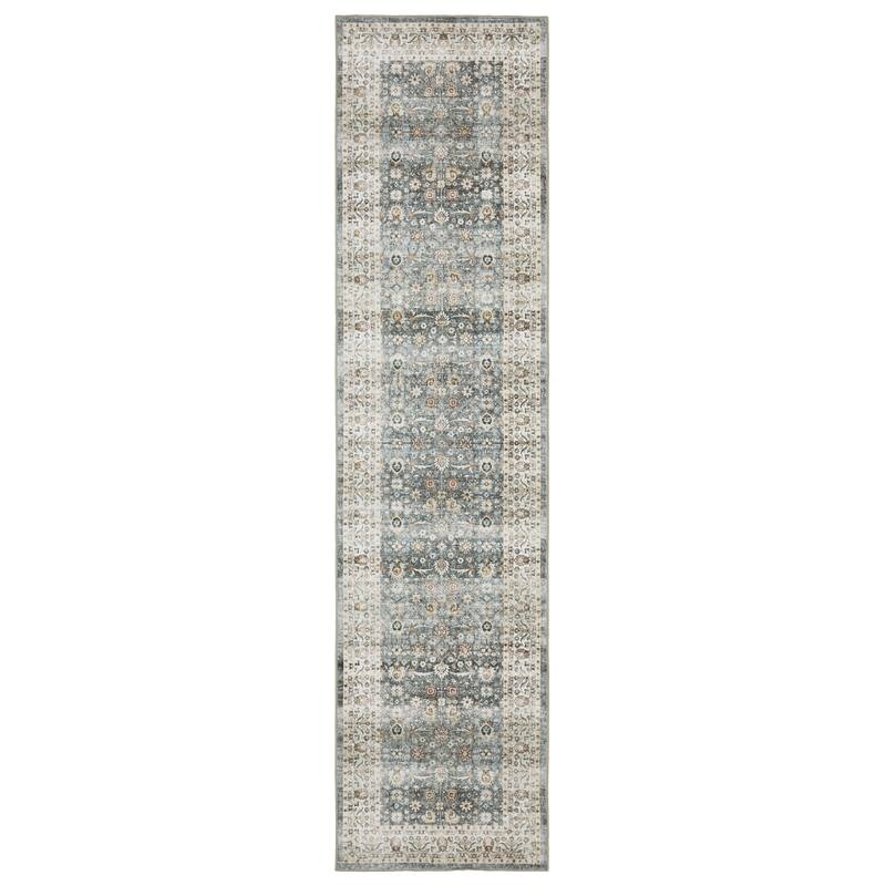 Style Haven Sunderland Bordered Traditional Machine Washable Area Rug Mat - 2' x 8' - Grey/ Ivory - Runner