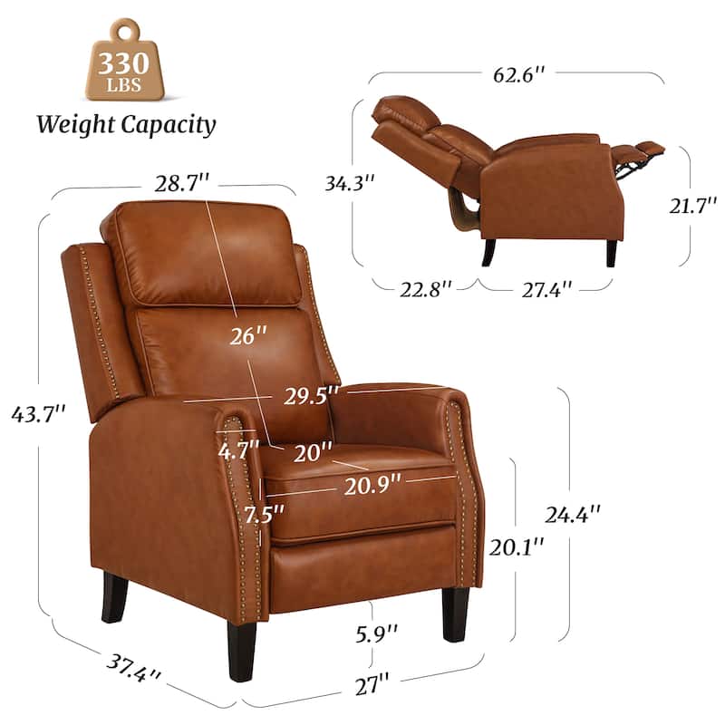 2 Set Genuine Leather Recliner Modern Push Back Recliner Chair Wingback 3 Adjustable Chair for Living Room