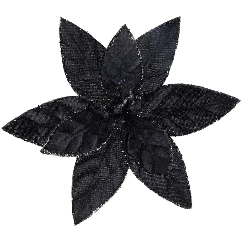 10" Glittered Poinsettia Christmas Floral Clip - Black