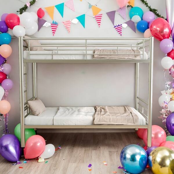 slide 2 of 11, Twin Over Twin Metal Bunk Bed with Convertible Design,Ladder and Guardrail,Sturdy Steel Frame Black