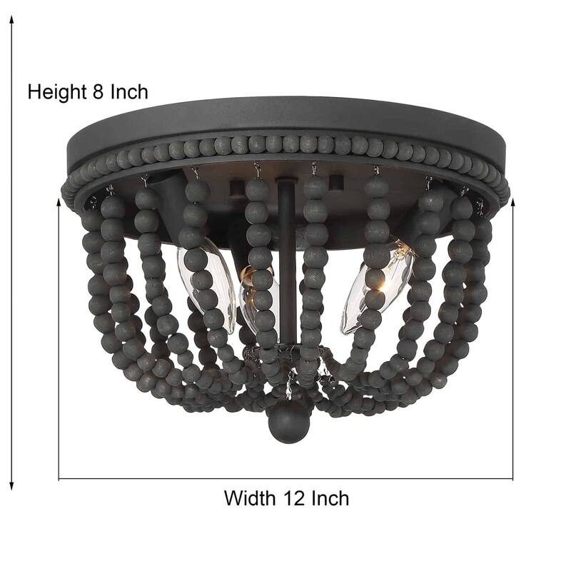 Fidenza 3-light Boho Beaded Flush Mount Ceiling Light Farmhouse Coastal Dome Lighting - 12 inches