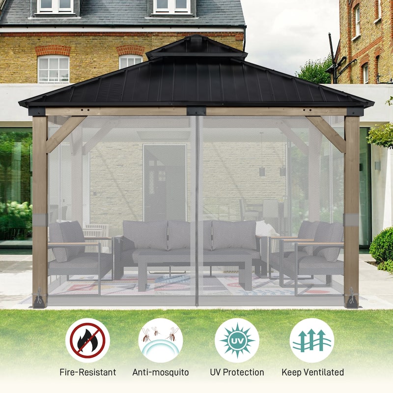 Aoodor 12'x12' Replacement Gazebo Mosquito Netting 4-Panel Sidewalls