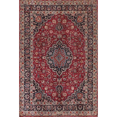 Traditional Signed Mashad Persian Vintage Rug Handmade Wool Carpet - 8'0"x 10'9"