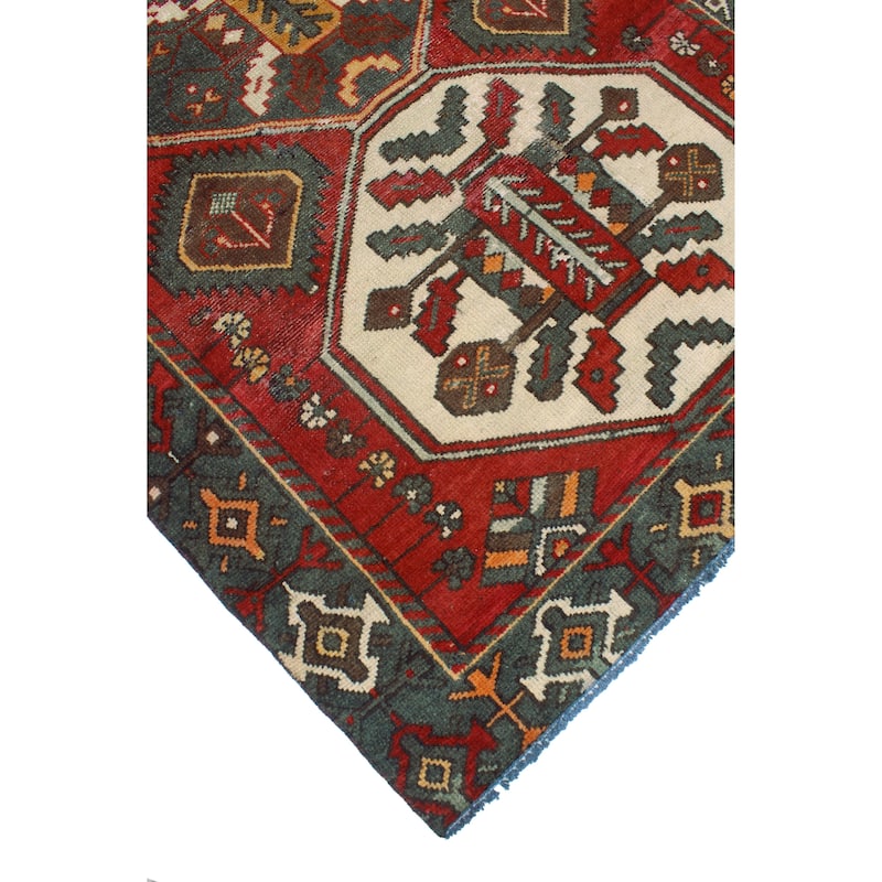 Vintage Distressed Princeto Red/Green Rug - 3'11" x 6'1"