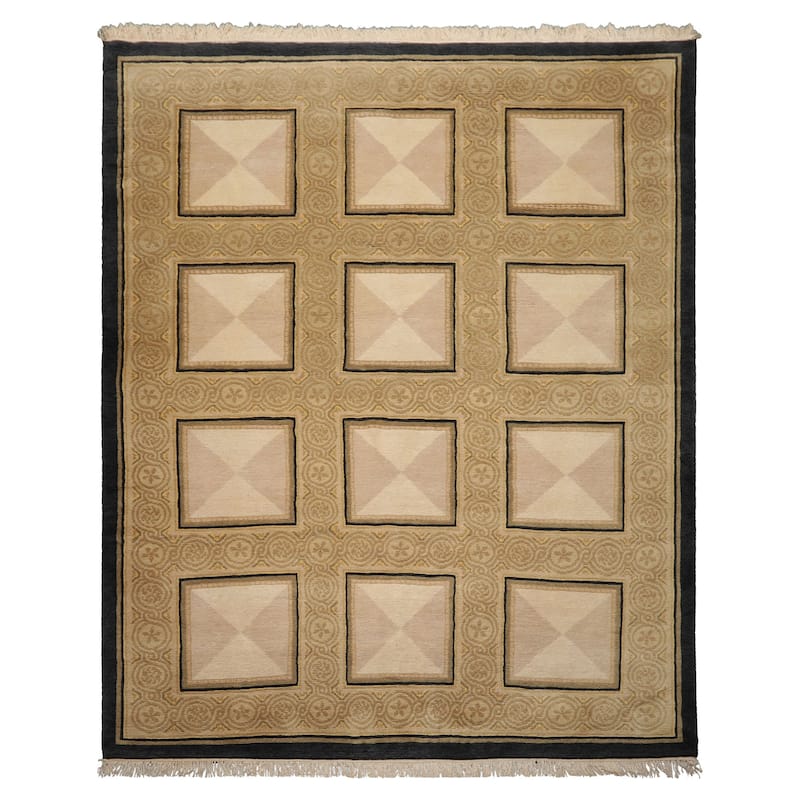 8x10 Hand Knotted Wool Ivory Tibetan Plush Pile French design Rug - 8' x 10' - 8'  x 10'