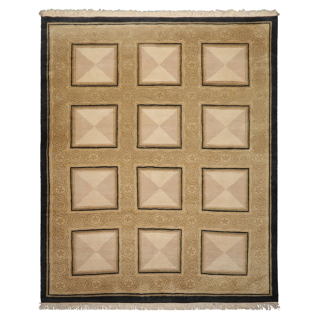 8x10 Hand Knotted Wool Ivory Tibetan Plush Pile French design Rug - 8' x 10'