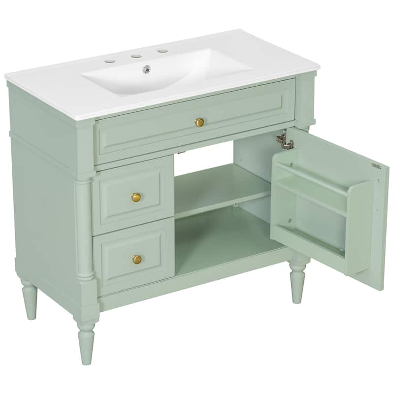 Roomfitters 36" Bathroom Vanity with Sink, Solid Wood Frame, Flip Drawer, 2 Drawers & Door Rack
