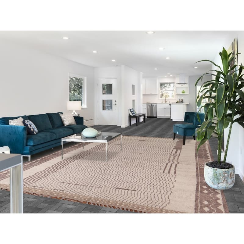 Earth Tone Moroccan Oriental Area Rug Hand-Knotted Wool Carpet - 8'10"x 12'4"