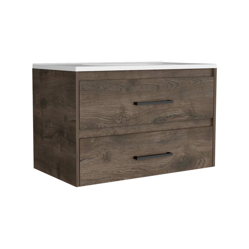 Vanity Bathroom Unit with Dual Drawer Storage, Dark Brown & White, 20.4" Height for Bathroom Organization