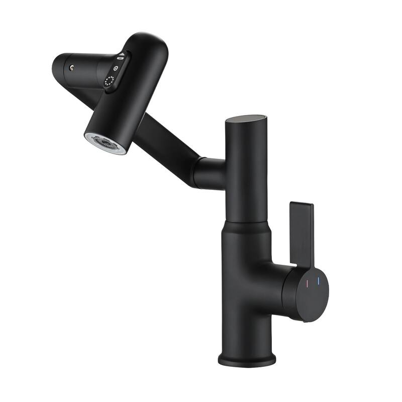 Single Handle 360° Swivel Bathroom Sink Faucet with Spray Function and Temperature Display, Anti Corrosion and Anti Rust