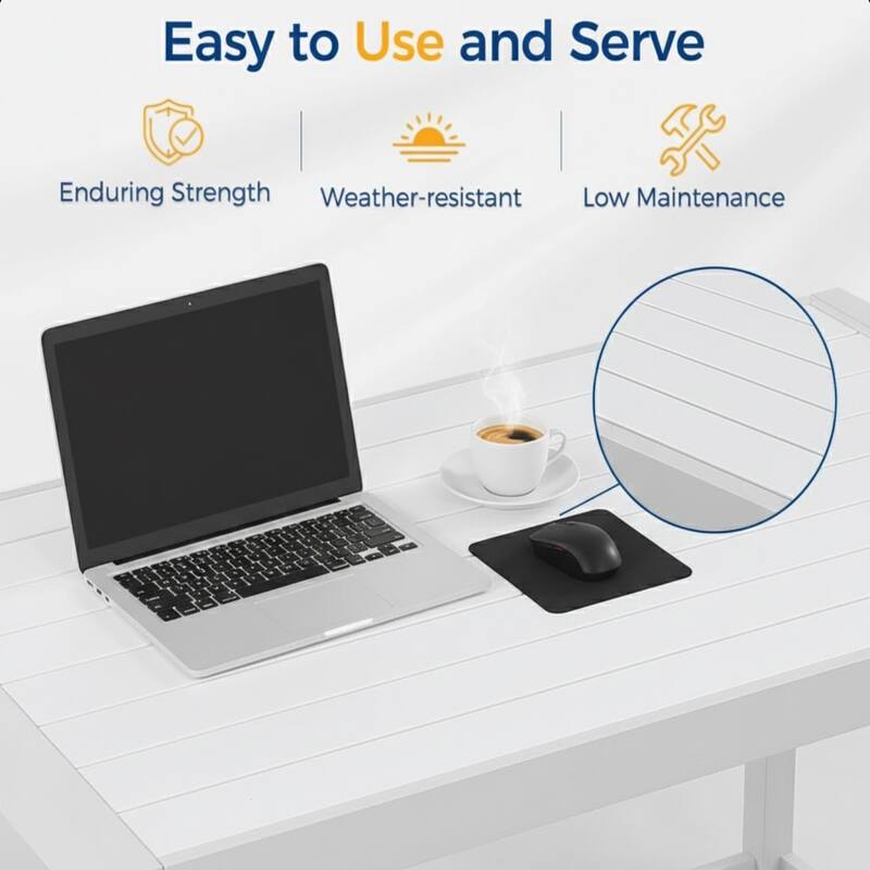 43" Aluminum Patio Coffee Table, Modern White Rectangle Table