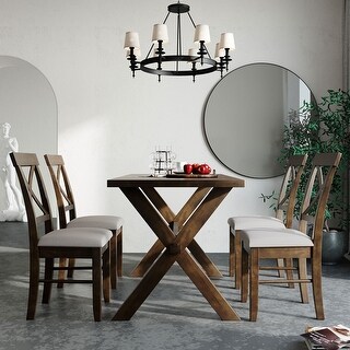 5 Pieces Modern Farmhouse Rustic MDF Panel Wood Kitchen Dining Table ...