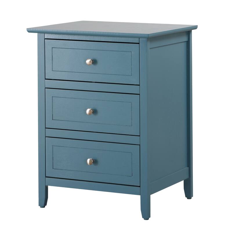 3 Drawer Teal Nightstand, 25 Inch Modern Minimalist Bedside Table with Real Wood Veneers