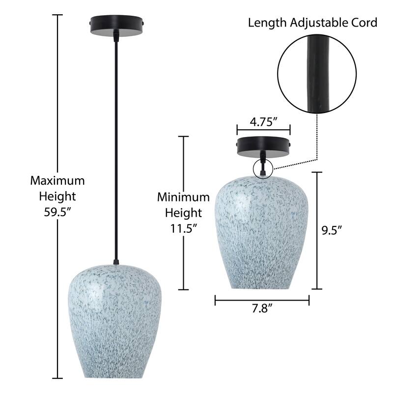 Carter River of Goods Black Metal and Glass 7.8-Inch Pendant Light with Adjustable Hanging Cord - 7.8" x 7.8" x 59.5"