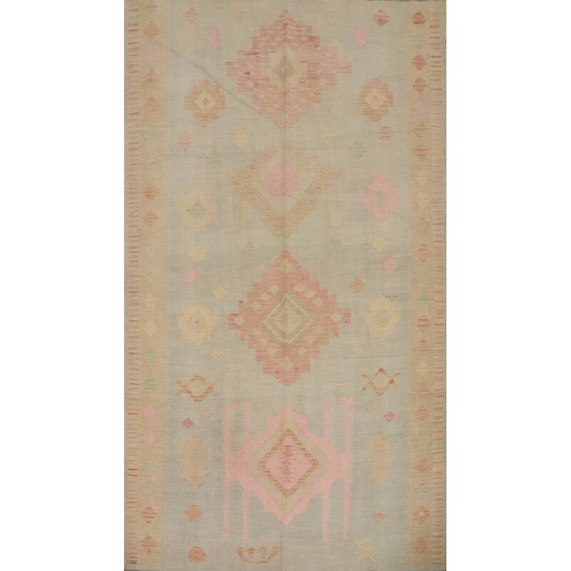 Hand Woven Oriental 100% Wool Carpet Southwestern Tribal Navy Blue & Blues Kilim Area Rug - 9' 7'' X 6' 4''