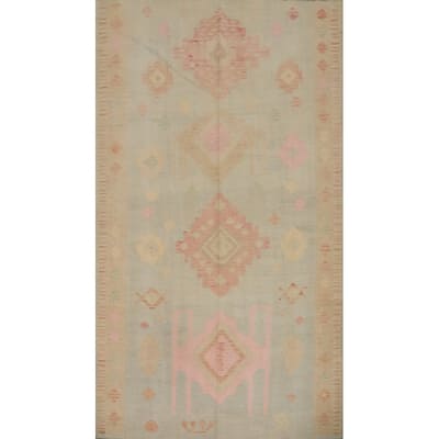 Hand Woven Oriental 100% Wool Carpet Southwestern Tribal Navy Blue & Blues Kilim Area Rug - 9' 7'' X 6' 4''
