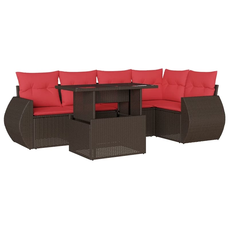 vidaXL 6 Piece Patio Sofa Set with Cushions Black/Brown/Gray Poly Rattan