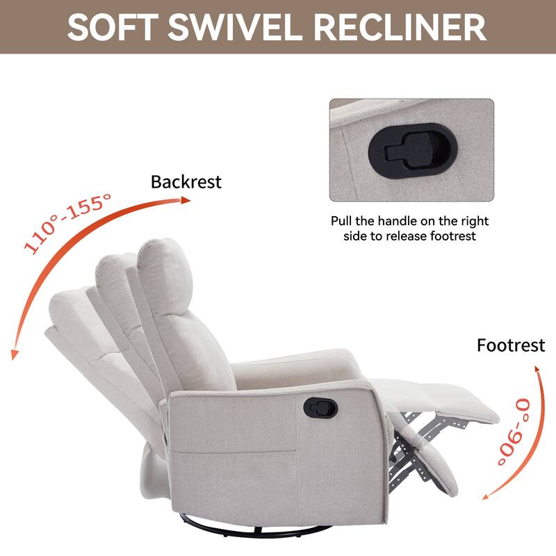 Heat Massage Manual Recliner Chair with 360° Swivel and Rocker Function