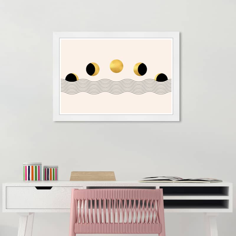 Wynwood Studio Prints Astronomy and Space The Gold Moon Phases Black and Metallic Gold Bohemian & Eclectic Wall Art Canvas Print - White